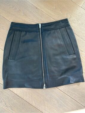 T by Alexander Wang Black Lambskin Leather Front Zip Mini Skirt XS
